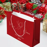 Red white abstract reindeer modern Christmas Large Gift Bag