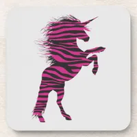 Pink and Black Zebra Print Unicorn Beverage Coaster