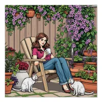 Relaxing Day | Women with Coffee, Cats and Plants Poster