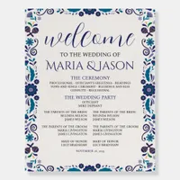 Mexican Navy White Floral Elegant Wedding Program Foam Board