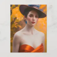 Woman in Autumn Postcard