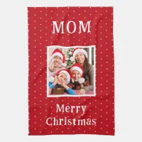 Merry Christmas Mom Red And White Polka Dot Snow Kitchen Towel