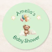 Sweet Little One on the Way Green Baby Shower Round Paper Coaster