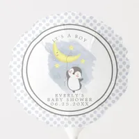 Penguin Moon Winter Watercolor Baby Shower Balloon