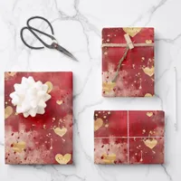 Valentine's Day Abstract Grunge Gold Color Hearts Wrapping Paper Sheets