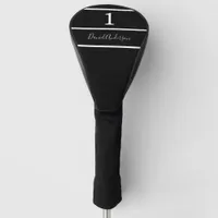 Black white name number stripes script  golf head cover