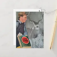 Vintage Man and Lucky Deer Buck Collage Postcard
