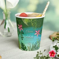 Tropical Pink Frangipani Green Watercolor Boutique Paper Cups