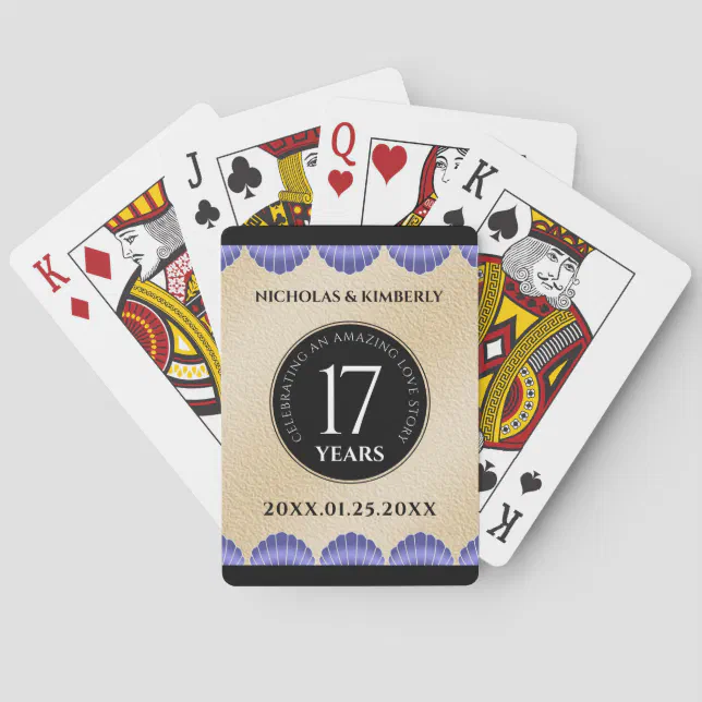 Elegant 17th Shells Wedding Anniversary Poker Cards