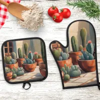 Cacti Succulent Plants Botanical Cactus Oven Mitt & Pot Holder Set