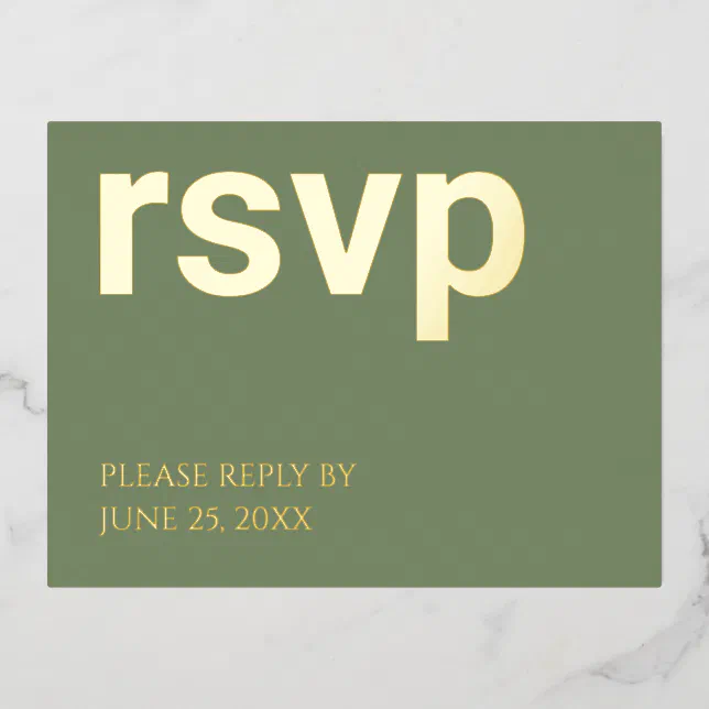 Foil RSVP Sage Green Stylish Meal Choices Postcard