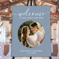 Modern Dusty Blue Photo Chic Wedding Welcome Sign
