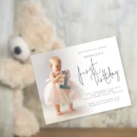 Budget Modern Photo Overlay 1st Birthday Invite