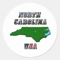 North Carolina Map Outline, Photo & US Flag Text  Classic Round Sticker