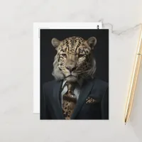 Leopard in a Business Suit fantasy art Postcard