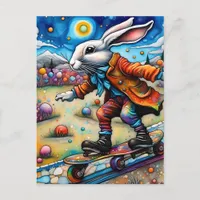 Colorful Skateboarding Rabbit Postcard