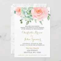 Watercolor Succulent Blush Floral Elegant Wedding Invitation
