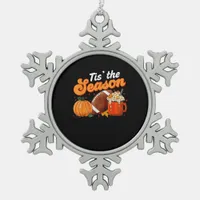 Tis Season Pumpkin Spice Latte Halloween Fall Foot Snowflake Pewter Christmas Ornament
