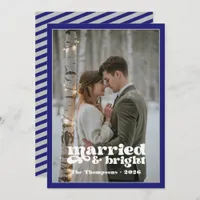 Midnight Blue & Silver Newlyweds Christmas Holiday Card