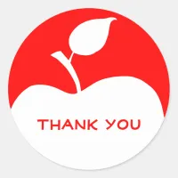 Red and White Apple Thank You Classic Round Sticker