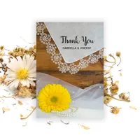 Yellow Daisy Lace Country Barn Wedding Thank You