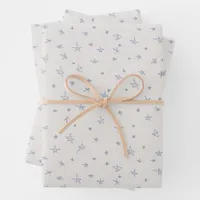 Cute Hand Drawn Pastel Blue Stars on Cream Texture Wrapping Paper Sheets