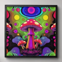 Psychedelic Vibrant Colorful Retro Mushrooms Peel And Stick Photo Tile