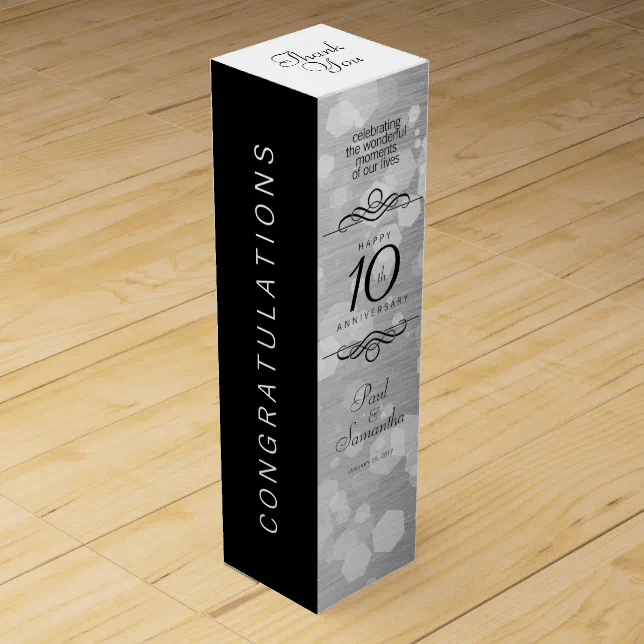 Elegant 10th Tin Wedding Anniversary Celebration Wine Box