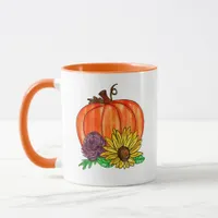 Autumn Blessings, Sunflowers, Mums and Pumpkin Mug