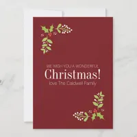 Merry Christmas with Holly & Mistletoe Holiday Card