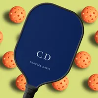 Navy blue white monogram initials name carbon fiber pickleball paddle 