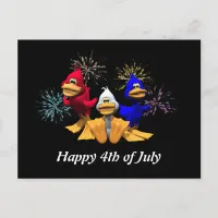 Cute 4th of July Red, White and Blue Ducks Postcard