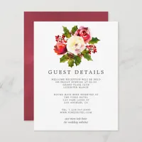 Floral Holly Christmas Wedding Guest Details Invitation