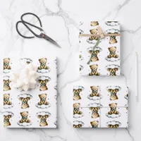Cute Teddy Bear Blue Bow Tie on a Cloud Wrapping Paper Sheets