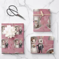 Cute Wedding Bunny Couple Holding Hands Wrapping Paper Sheets