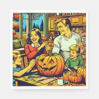 Happy Halloween Nostalgic Family Carving Pumpkins Napkins