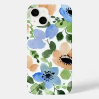 Abstract Floral Blue, Blush, Green Watercolor Case-Mate iPhone 14 Case