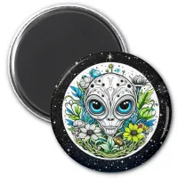 Extraterrestrial Alien in Flowers Starry Night Magnet