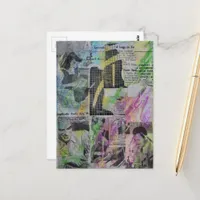 Retro Woodworking Abstract mixed media collage  Postcard