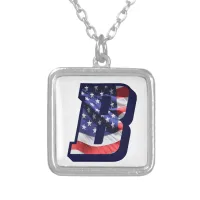 American Flag Letter "B" Silver Plated Necklace