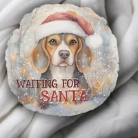 Beagle Christmas Waiting For Santa Dog Watercolor  Round Pillow