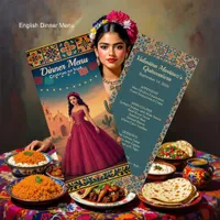 Quinceañera Vintage Red Gown Girl Birthday Dinner Menu