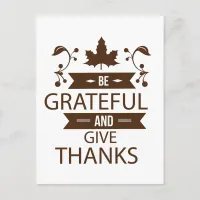 be grateful and give thanks holiday postcard