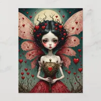 Dark Valentine Fairy Gold Heart Wand Postcard