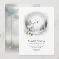 Enchanted Forest White Deer Monogram Wedding Invitation