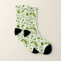 Jungle Green White Tropical Print Socks