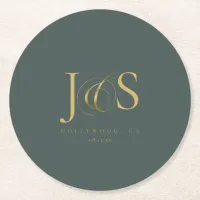 Simply Elegant Wedding Initials Green ID1022 Round Paper Coaster