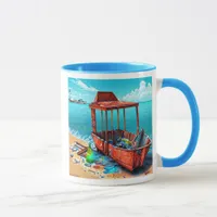 Abandoned Beach Boat Wreckage AI generated art Mug