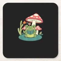 Cottagecore Mushroom Forest Toad Goblincore Mycolo Square Paper Coaster