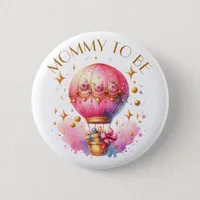 Mom to be Pink Gold Hot Air Balloons Baby Shower Button